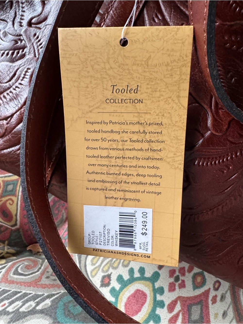 Tooled Leather Brown Shoulder Tote Bag - Women's Handbag/ New / tags see in pic - Picture 5 of 6